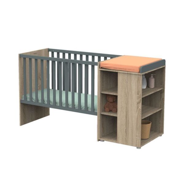 1-3500760121924_1 Lit bébé combiné 60x120cm évolutif en 90x190cm Nova Gris Volcan - SAUTHON