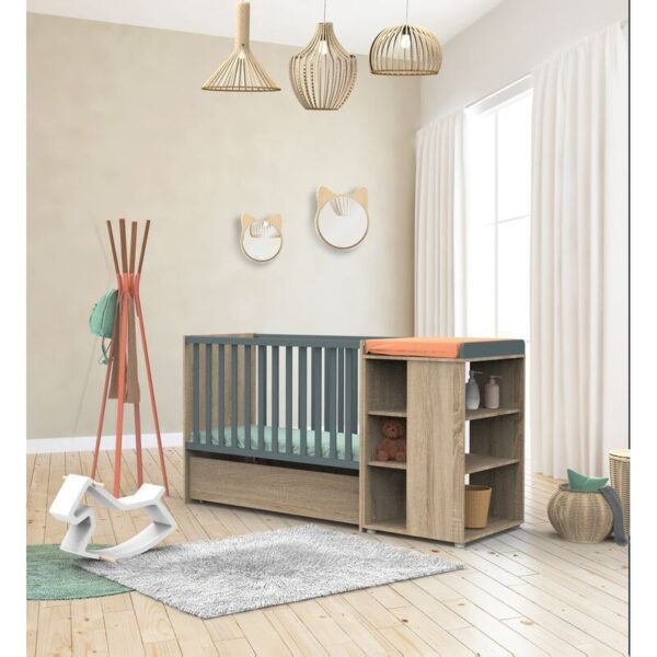 4-3500760121924_4 Lit bébé combiné 60x120cm évolutif en 90x190cm Nova Gris Volcan - SAUTHON
