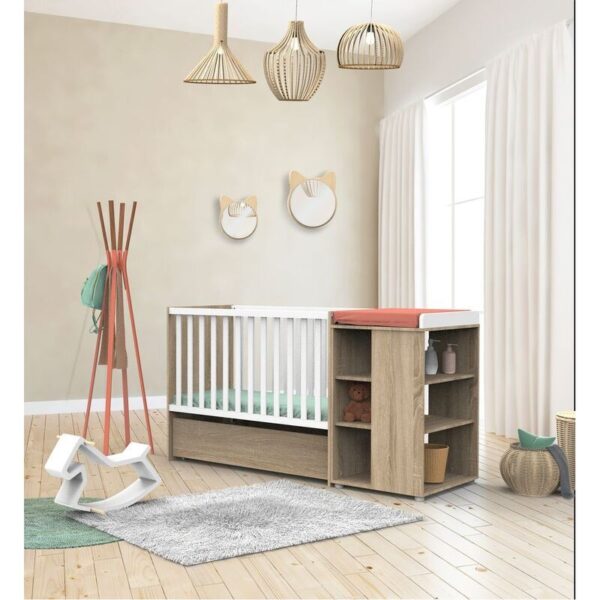 Lit bébé combiné 60x120cm évolutif en 90x190cm Nova Blanc Lin - SAUTHON