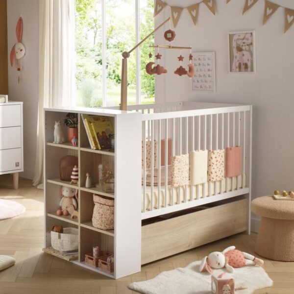 6-3500760132807_6 Lit bébé combiné 60x120cm évolutif en 90x190cm Paloma Blanc - SAUTHON
