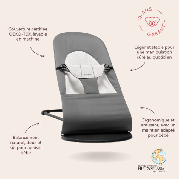 7317680051844-3 BabyBjörn Transat bébé balance soft tissé Gris Foncé